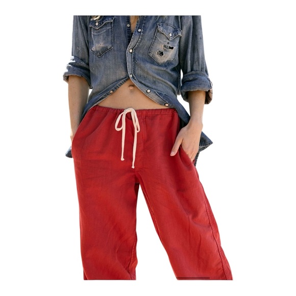 Imogene + Willie Lounge Pant Red Cotton Linen Blend slouchy Women’s Size S - Picture 3 of 7